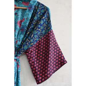 Bata Kimono de Seda con Parches para Mujer, Larga, Estilo Boho, Ligera, para Dormir o Descansar - Product Image 4
