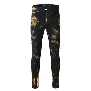 Jeans de mezclilla Y2K desgastados con pedrería, estilo vintage, lavados, ajuste skinny, holgados, streetwear, apilados, estilo biker, elásticos, para 4 estaciones - Product Image 1