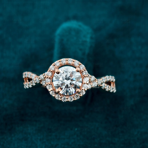 1Ct Brilliant Cut Moissanite <b>Solitaire</b> Engagement <b>Ring</b> 925 <b>Silver</b> Rhodium Plated Halo Infinity Twisted Band Classic Luxury Gift - Product Image 1