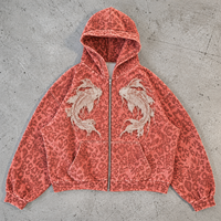 Sweat à capuche zippé en polaire surdimensionné pour homme, brodé Ailes d'ange, collection hiver, assortiments de boutique, catalogue fournisseur marque privée