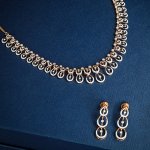 Collier de luxe en or massif 18 carats plaqué or rose avec diamants, forme goutte d'eau, taille brillant rond, ensemble de bijoux de mariage pour femme - Product Image 3