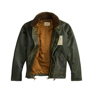 Premium <b>Shearling</b> Collar Leather <b>Jacket</b> <b>Men</b> Vintage Aviator OEM Custom Heritage Luxury Bomber Outerwear Heavy Duty Wind - Product Image 2