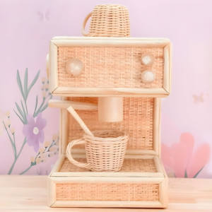 Machine à expresso miniature en rotin, jouet tissé à la main, machine à café miniature avec tasse, jouets pour enfants - Product Image 4