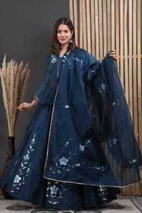 Designer Chanderi Lehenga Comes With An All Over Hand <b>Paint</b> And Frill Detailing And Hand Print Blouse With Chanderi Dupatta <b>Set</b> - Product Image 2