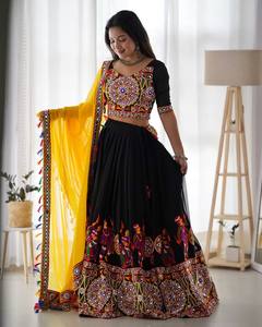 TENNYC Choli pour femme en faux georgette, avec broderie à points de chaînette, miroir original, réversible, infroissable, séchage rapide, longueur cheville, pour soirée - Product Image 1