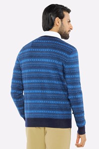 Pull en tricot rayé bleu pour homme, col en V, manches longues, 100% acrylique, style automne - Product Image 3