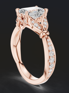 Anillo de Compromiso de Oro Rosa con Diamante Corte Esmeralda, Halo y Engaste de Garras, Anillo Nupcial de Lujo con Banda Pavé, Joyería de Boda Elegante y Atemporal - Product Image 2
