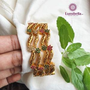 18K Gold Plated <b>Copper</b> <b>Bangles</b> with Matte Gold Finish and Ruby Accents - Product Image 1