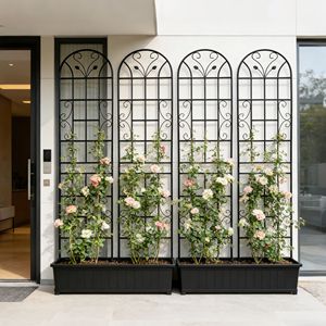 Set di 4 tralicci da giardino in metallo antiruggine da 90 cm, 220 cm x 50 cm, neri, per supporto piante rampicanti e recinzione a rete per esterni - Product Image 1