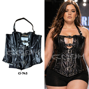 Corsé Halter de Cuero Negro de Talla Grande de Calidad Premium con Correa para el Cuello - Product Image 5