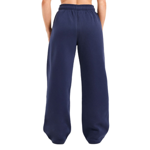 Pantalones de chándal de algodón para mujer, de pierna ancha, de cintura media, holgados, largos, color azul marino liso, informales, para otoño - Product Image 2