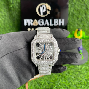 Reloj de Lujo Automático con Esqueleto de Moissanita Totalmente Cubierto de Diamantes, Caja Cuadrada de Acero Inoxidable, Zafiro, Resistente al Agua, Estilo Diamante - Product Image 1