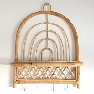 Wood Shelf Rattan <b>Wall</b> Hanging Shelves Storage <b>Wicker</b> <b>Decor</b> Shelf Organizer OEM Customized logo Unique Design - Product Image 4