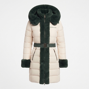 Manteau d'hiver matelassé long à capuche pour femme avec ceinture et garniture en fourrure – Style décontracté et chaud pour l'extérieur - Product Image 3