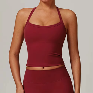 Débardeur court sans couture pour femme, col carré, sans manches, couleur unie, pour yoga et gym, respirant, qualité supérieure, vêtements de sport - Product Image 1