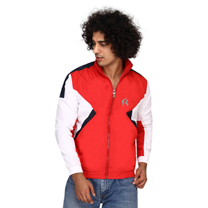 Red <b>White</b> Color Block Men's Windbreaker Jacket <b>Zip</b> Up Lightweight Outerwear for Streetwear - Product Image 1