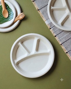 Assiette ronde en bagasse de canne à sucre blanche, 11 pouces, 4 compartiments, qualité alimentaire, compostable, anti-fuite, compatible micro-ondes, directement de l'usine - Product Image 5