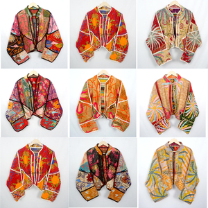 Unisex Handmade Knitted Eco-Friendly Vintage <b>Kantha</b> Mandarin Collar Bohemian Style Cotton Quilted Breathable Quick Dry Full - Product Image 1