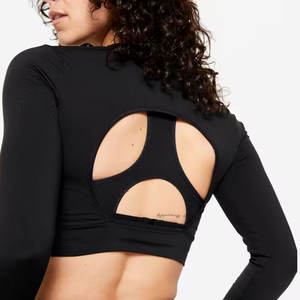 Nouveau T-shirt Crop Top Femme à Manches Longues Imprimé par Transfert Thermique, Motif Journal Basique, Col Rond - Product Image 3