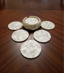 Juego de Posavasos de Lujo de Nácar con Soporte, Posavasos Redondos Hechos a Mano de Concha para Café, Té, Bar, Regalo, Decoración - Product Image 5