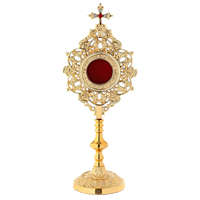 Monstrance en laiton de qualité supérieure à design orné pour l'autel de l'église, présentoir de l'Eucharistie, culte sacré, religion catholique