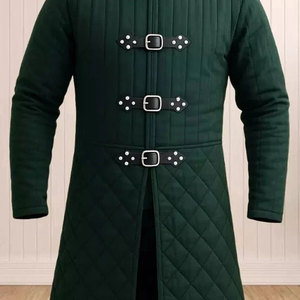 Green Quilted Medieval Gambeson Padded <b>Jacket</b> Men Larp Cosplay Costume Winter Long Coat Knight Renaissance Outwear - Product Image 4