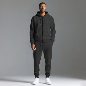 Conjunto Deportivo Unisex con Sudadera con Cremallera Completa Negra, Pantalones Deportivos de Felpa Casuales para Todas las Temporadas, Corte Regular, Color Sólido, con Bolsillos, Zapatillas Blancas - Product Image 4