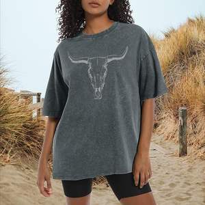 T-shirt décontracté épais 100 % coton écologique respirant pour femme, coupe oversize à épaules tombantes, 240 GSM, style vintage rétro délavé à l'acide - Product Image 4