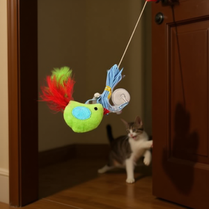 Jouet pour chat Yommy, à suspendre à la porte, avec une corde de 2 m et des plumes, jouet pour chat, jouet pour animal de compagnie - Product Image 3