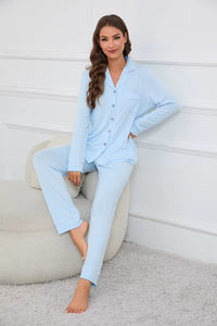 Pyjamas pour femmes, vêtements de nuit personnalisés, faible MOQ, impression couleur unie, pyjamas confortables pour femmes, pyjamas grande taille pour femmes, pyjamas en bambou - Product Image 2