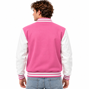 Chaqueta Varsity Rosa para Hombre con Bloques de Color, Transpirable, Cuello Alto, con Botones, Chaqueta Bomber Casual Rosa, Chaqueta Deportiva con Bloques de Color para Hombre - Product Image 2