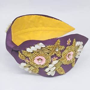 Custom Handmade Eco-Friendly Adjustable Unisex Multicolor Embroidery <b>Beaded</b> Detailing Ethnic Knotted Padded Fashion <b>Headband</b> - Product Image 2