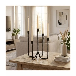 Top Seller <b>Candelabra</b> With Five Arms <b>Black</b> Metal Candle Holder For Home Decoration - Product Image 3