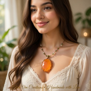 Collar Colgante de Macramé Hecho a Mano con Cornalina Naranja, Piedra Naranja Brillante Facetada, Joyería Boho Curativa - Product Image 2