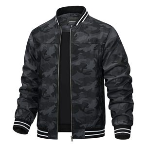 Custom Mens Coated Stand Bomber Jacket Stylish Outerwear Utility Pockets Lightweight <b>Waterproof</b> <b>Warm</b> Lining OEM Manufacturing - Product Image 3