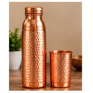 Juego de Botellas de Agua de Cobre con Diseño Geométrico de Diamantes, Acabado Martillado, Portátiles para Viaje, Diseño Moderno con Tapas - Product Image 6