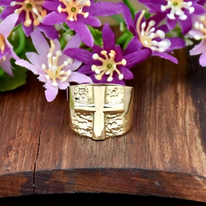 <b>Cross</b> Signet Band <b>Ring</b> 18K Gold Vermeil Faith Jewelry Christian Gift Religious <b>Ring</b> Handmade - Product Image 5