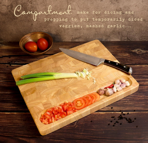 Planche à découper en bois extra-large et robuste avec compartiments intégrés et rainure pour les jus, idéale pour la découpe et le hachage (vente en gros) - Product Image 3