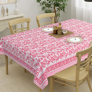 Mantel de Algodón Puro Hecho a Mano Hermoso Azul Rosa Indio Granja Boda Decorativo Lino Bloque de Mano Impreso Mesa Hecha A Mano - Product Image 1