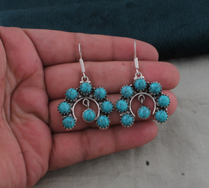 925 <b>Sterling</b> <b>Silver</b> Blue Turquoise Gemstone Vintage Water Drop Shape Bezel Setting Handmade Twisted <b>Wire</b> Beaded Dangle Earrings - Product Image 2