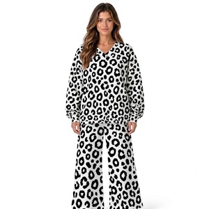 Stylish Charcoal Leopard Animal Print V Neck Sweatshirt and Loose Fit Pants <b>Two</b> <b>Piece</b> <b>Lounge</b> <b>Set</b> High Quality Wholesale - Product Image 2