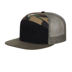 แท้ริชาร์ดสัน Camo 7 แผงแบนบิล Trucker Snapback ขายส่งยางหนังแพทช์โลโก้ที่กําหนดเอง Gorras แบรนด์หมวกผู้ชาย - Product Image 1