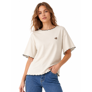 Private Label Women's Premium Cotton T-Shirt Contrast Trim Everyday women's shirt Boutique Apparel Factory Contrast Edge Custom - Product Image 1