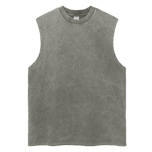 Streetwear Manufacturers Custom Summer Vintage Acid Washed T Shirt <b>Distressed</b> Tank <b>Top</b> Men - Product Image 1