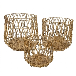 Fashionable 3-Piece Woven Banana Leaf Eco-Friendly Multifunction Shape Customizable <b>Storage</b> <b>Basket</b> Set Natural Style Home <b>Basket</b> - Product Image 1