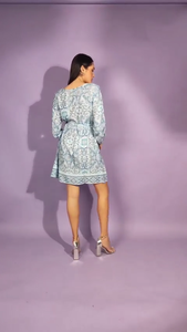 Vestido Kaftán de Chifón con Estampado Vintage para Mujer, Cuello en V, Holgado, Midi, con Ribete de Encaje, Mangas Murciélago, Casual, para Uso Diario o Fiestas - Product Image 4