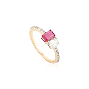 Anillo Toi Et Moi de Oro Sólido de 14K con Rubí Esmaltado y Diamantes, Ajustable - Product Image 4