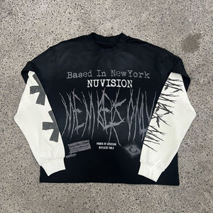 T-shirt Homme Vintage Délavé Streetwear en Coton Lourd, T-shirt Homme Personnalisé Imprimé Sérigraphié Oversize à Double Couche et Manches Longues - Product Image 1