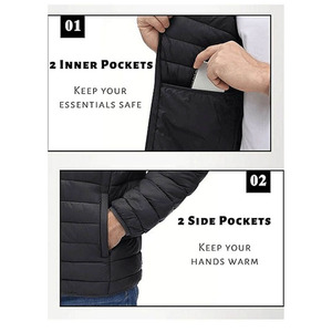 Men's Hooded Quilted Puffer Jacket Black Down Filled Windproof Zipper Front Winter <b>Coat</b> Casual Outerwear - Product Image 5