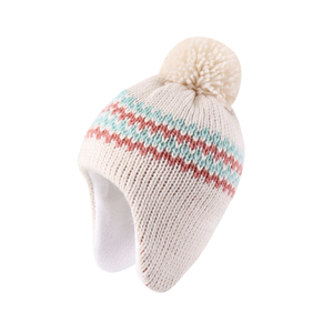 Navy Knit Beanie Hat with Pom Pom and Striped <b>Neck</b> <b>Warmer</b> Scarf Set Unisex Casual Adults - Product Image 4